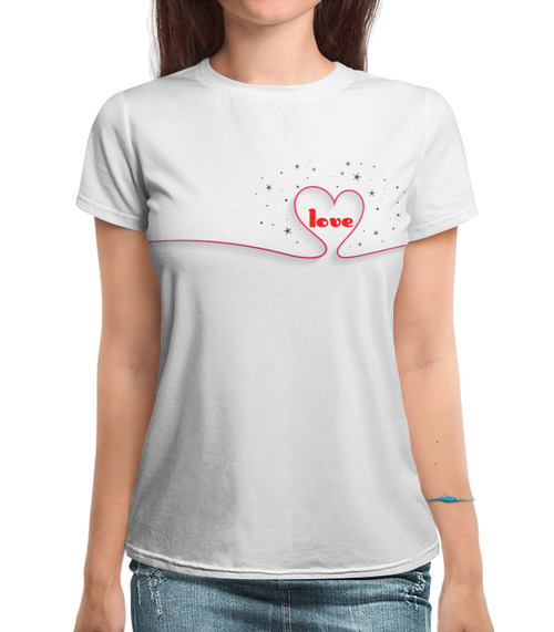 Заказать женскую футболку в Москве. Футболка с полной запечаткой (женская) Сердце любви. от cutworld@yandex.ru - готовые дизайны и нанесение принтов.