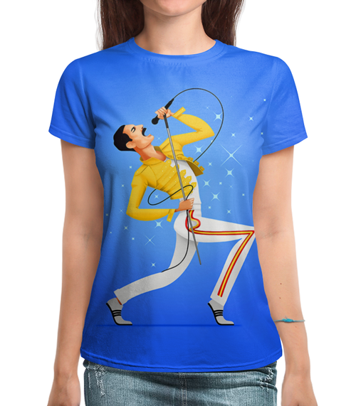 Заказать женскую футболку в Москве. Футболка с полной запечаткой (женская) Freddie Mercury от T-shirt print  - готовые дизайны и нанесение принтов.