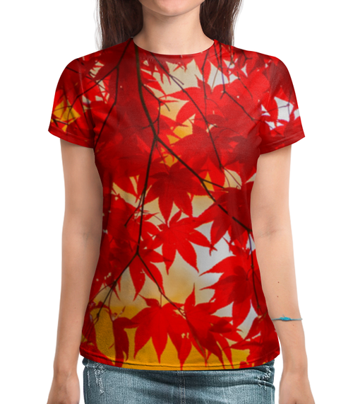 Заказать женскую футболку в Москве. Футболка с полной запечаткой (женская) Осень от Виктор Гришин - готовые дизайны и нанесение принтов.