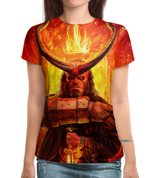 Заказать женскую футболку в Москве. Футболка с полной запечаткой (женская) Hellboy от THE_NISE  - готовые дизайны и нанесение принтов.