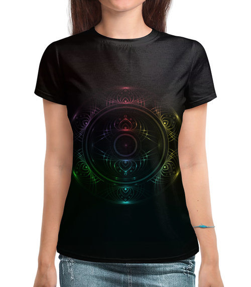 Заказать женскую футболку в Москве. Футболка с полной запечаткой (женская) Rainbow mandala от Antaya - готовые дизайны и нанесение принтов.
