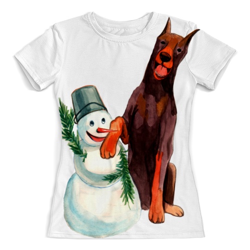Заказать женскую футболку в Москве. Футболка с полной запечаткой (женская) забавная акварельная собака, символ 2018 года от Игма - готовые дизайны и нанесение принтов.