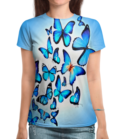 Заказать женскую футболку в Москве. Футболка с полной запечаткой (женская) Бабочки от THE_NISE  - готовые дизайны и нанесение принтов.