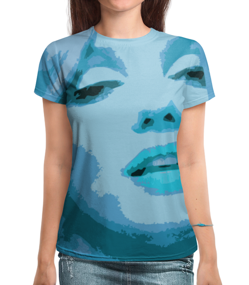Заказать женскую футболку в Москве. Футболка с полной запечаткой (женская) Marilyn Monroe Blue от avagardner - готовые дизайны и нанесение принтов.