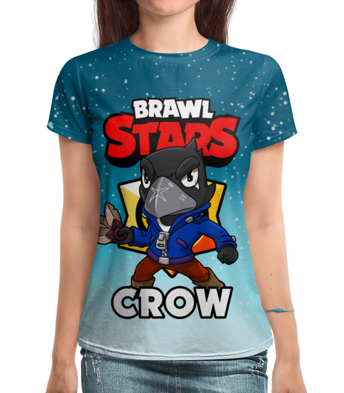 Заказать женскую футболку в Москве. Футболка с полной запечаткой (женская) BRAWL STARS CROW от geekbox - готовые дизайны и нанесение принтов.