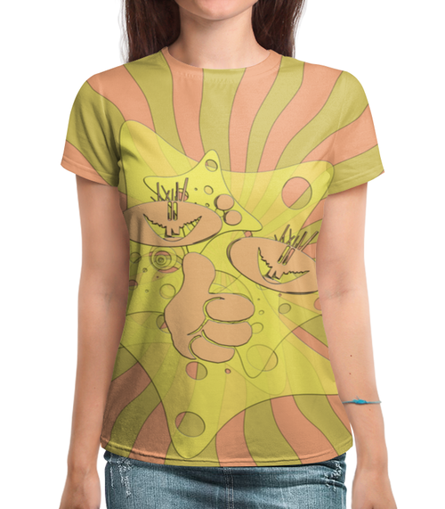 Заказать женскую футболку в Москве. Футболка с полной запечаткой (женская) Сырные кружки. от Stil na yarkosti - готовые дизайны и нанесение принтов.