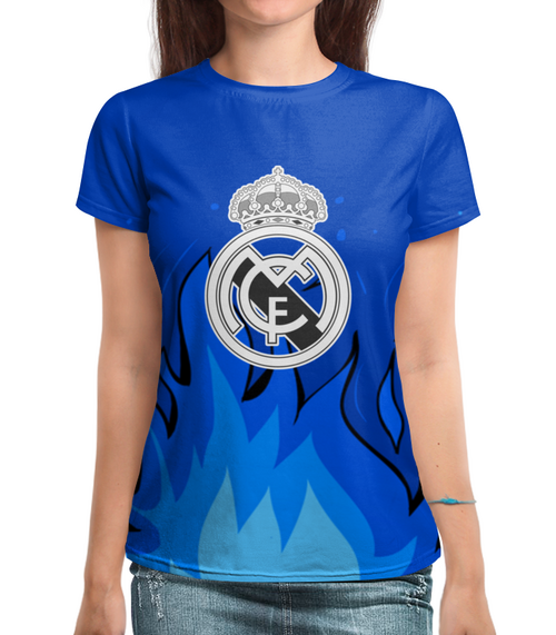 Заказать женскую футболку в Москве. Футболка с полной запечаткой (женская) Real Madrid от THE_NISE  - готовые дизайны и нанесение принтов.