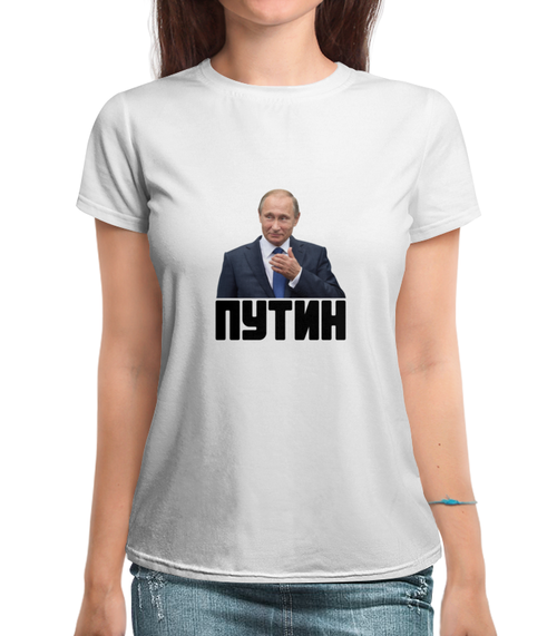 Заказать женскую футболку в Москве. Футболка с полной запечаткой (женская) Putin от THE_NISE  - готовые дизайны и нанесение принтов.