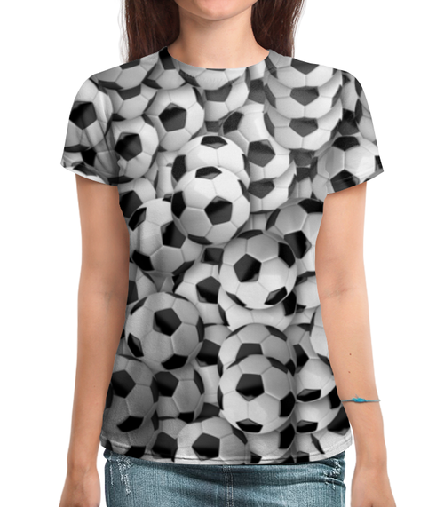 Заказать женскую футболку в Москве. Футболка с полной запечаткой (женская) Футбольный мяч от weeert - готовые дизайны и нанесение принтов.