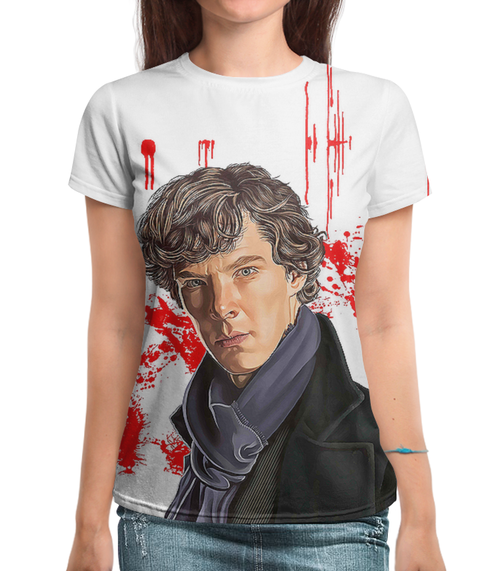Заказать женскую футболку в Москве. Футболка с полной запечаткой (женская) Sherlock  от ПРИНТЫ ПЕЧАТЬ  - готовые дизайны и нанесение принтов.