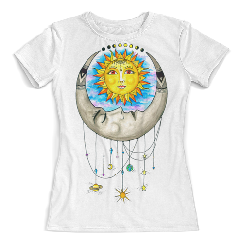 Заказать женскую футболку в Москве. Футболка с полной запечаткой (женская) Луна и Солнце от Марина - готовые дизайны и нанесение принтов.