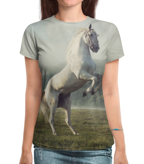 Заказать женскую футболку в Москве. Футболка с полной запечаткой (женская) Лошадь от THE_NISE  - готовые дизайны и нанесение принтов.