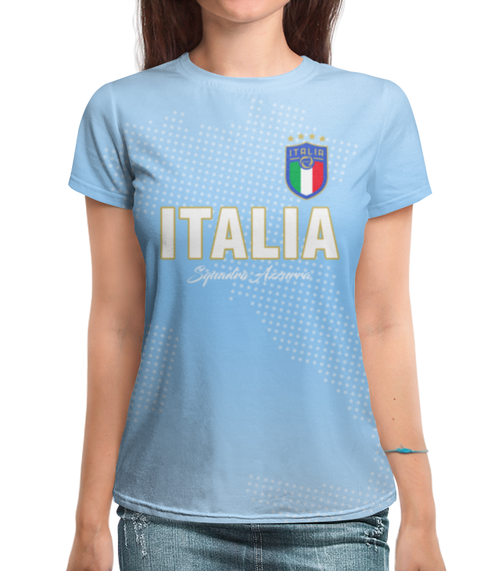Заказать женскую футболку в Москве. Футболка с полной запечаткой (женская) Сборная Италии от geekbox - готовые дизайны и нанесение принтов.