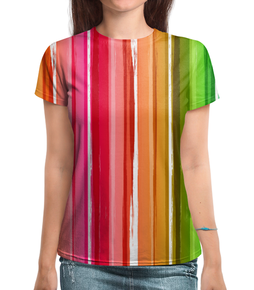 Заказать женскую футболку в Москве. Футболка с полной запечаткой (женская) Цветная радуга от BeliySlon - готовые дизайны и нанесение принтов.