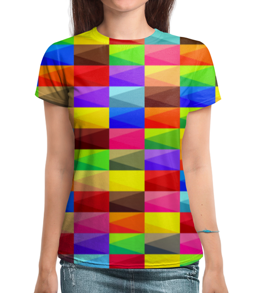 Заказать женскую футболку в Москве. Футболка с полной запечаткой (женская) Цветные кубики от THE_NISE  - готовые дизайны и нанесение принтов.