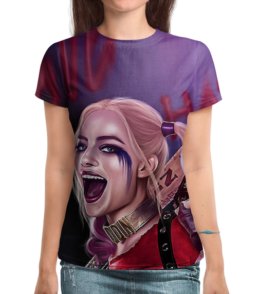 Заказать женскую футболку в Москве. Футболка с полной запечаткой (женская) Harley Quinn (2) от ПРИНТЫ ПЕЧАТЬ  - готовые дизайны и нанесение принтов.