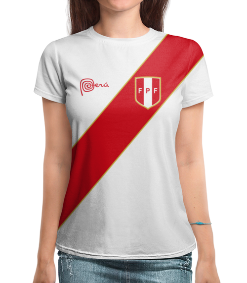 Заказать женскую футболку в Москве. Футболка с полной запечаткой (женская) Сборная Перу от geekbox - готовые дизайны и нанесение принтов.