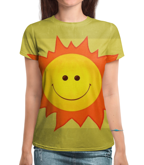 Заказать женскую футболку в Москве. Футболка с полной запечаткой (женская) Солнечная улыбка от Виктор Гришин - готовые дизайны и нанесение принтов.