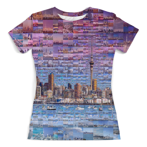 Заказать женскую футболку в Москве. Футболка с полной запечаткой (женская) О́кленд город от Violet - готовые дизайны и нанесение принтов.