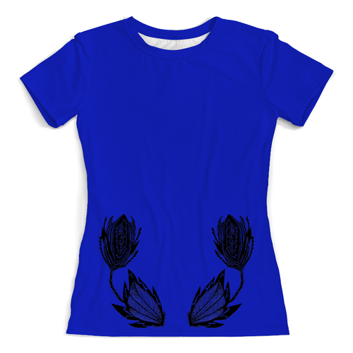 Заказать женскую футболку в Москве. Футболка с полной запечаткой (женская) Черные цветы от aviva - готовые дизайны и нанесение принтов.