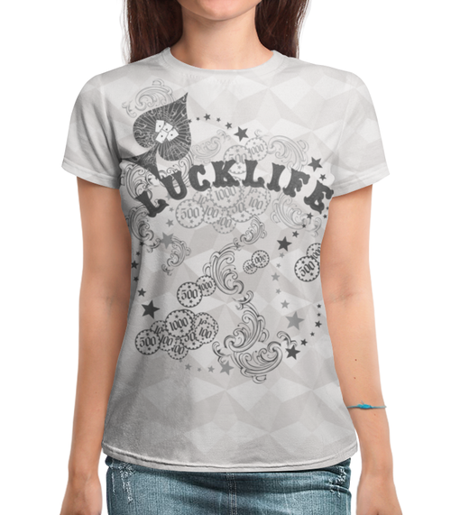 Заказать женскую футболку в Москве. Футболка с полной запечаткой (женская) Luck Life от balden - готовые дизайны и нанесение принтов.