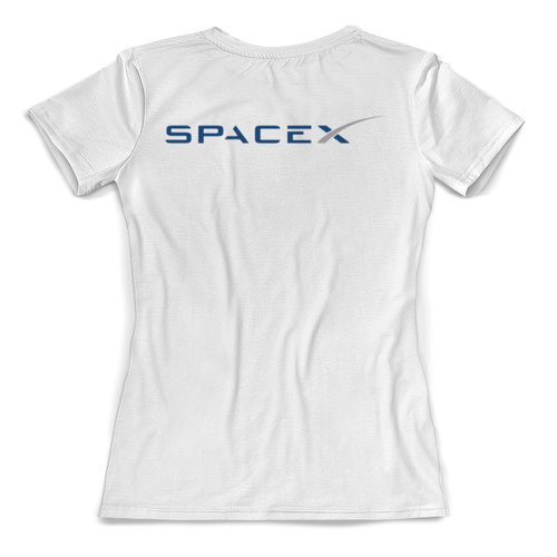 Заказать женскую футболку в Москве. Футболка с полной запечаткой (женская) Илон Маск от The Spaceway  - готовые дизайны и нанесение принтов.