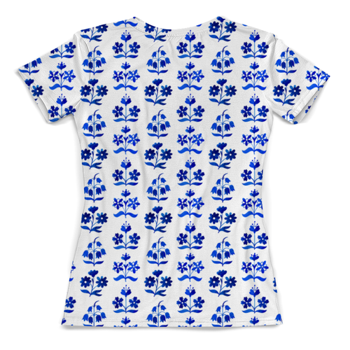Заказать женскую футболку в Москве. Футболка с полной запечаткой (женская)  голубые цветы от THE_NISE  - готовые дизайны и нанесение принтов.