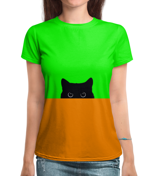 Заказать женскую футболку в Москве. Футболка с полной запечаткой (женская) котик от queen  - готовые дизайны и нанесение принтов.