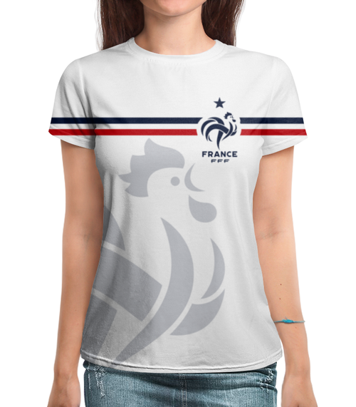 Заказать женскую футболку в Москве. Футболка с полной запечаткой (женская) Сборная Франции от geekbox - готовые дизайны и нанесение принтов.