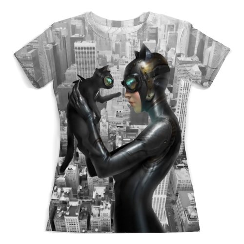 Заказать женскую футболку в Москве. Футболка с полной запечаткой (женская) Женщина кошка от T-shirt print  - готовые дизайны и нанесение принтов.