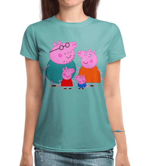 Заказать женскую футболку в Москве. Футболка с полной запечаткой (женская) Peppa Pig  от ПРИНТЫ ПЕЧАТЬ  - готовые дизайны и нанесение принтов.