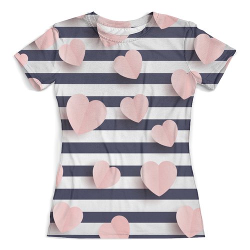 Заказать женскую футболку в Москве. Футболка с полной запечаткой (женская) Розовые сердечки от STirds - готовые дизайны и нанесение принтов.