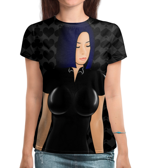Заказать женскую футболку в Москве. Футболка с полной запечаткой (женская) девушка в черном платье от Anime_GID  - готовые дизайны и нанесение принтов.