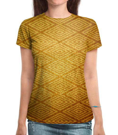 Заказать женскую футболку в Москве. Футболка с полной запечаткой (женская) золотой узор от THE_NISE  - готовые дизайны и нанесение принтов.