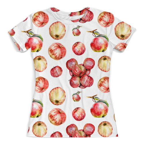 Заказать женскую футболку в Москве. Футболка с полной запечаткой (женская) Осенние яблоки от Виктория  - готовые дизайны и нанесение принтов.