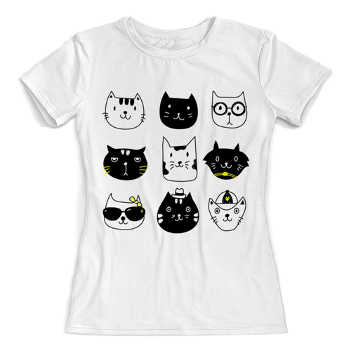 Заказать женскую футболку в Москве. Футболка с полной запечаткой (женская) Милые котики от Amerikanka - готовые дизайны и нанесение принтов.