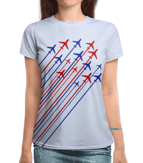 Заказать женскую футболку в Москве. Футболка с полной запечаткой (женская) Airplanes от ISliM - готовые дизайны и нанесение принтов.