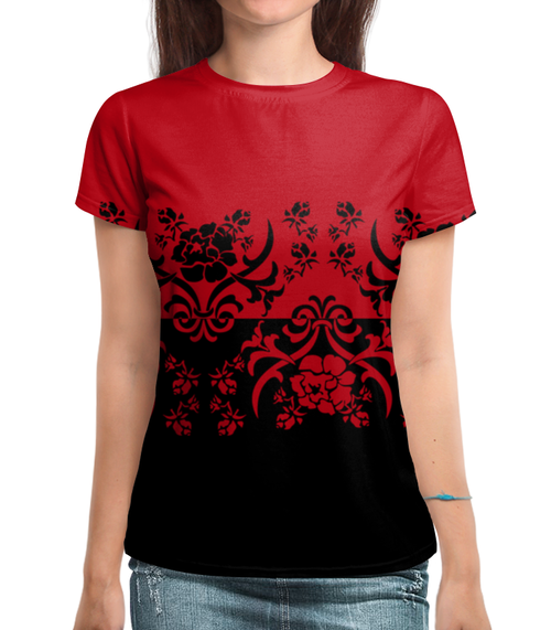 Заказать женскую футболку в Москве. Футболка с полной запечаткой (женская) Красно-черный от valezar - готовые дизайны и нанесение принтов.