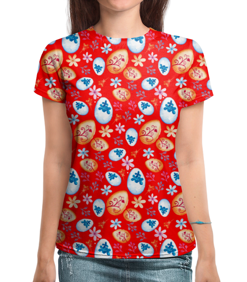 Заказать женскую футболку в Москве. Футболка с полной запечаткой (женская) Пасхальные яйца от Amerikanka - готовые дизайны и нанесение принтов.