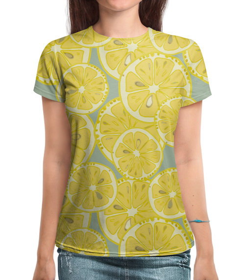 Заказать женскую футболку в Москве. Футболка с полной запечаткой (женская) лимоны от THE_NISE  - готовые дизайны и нанесение принтов.