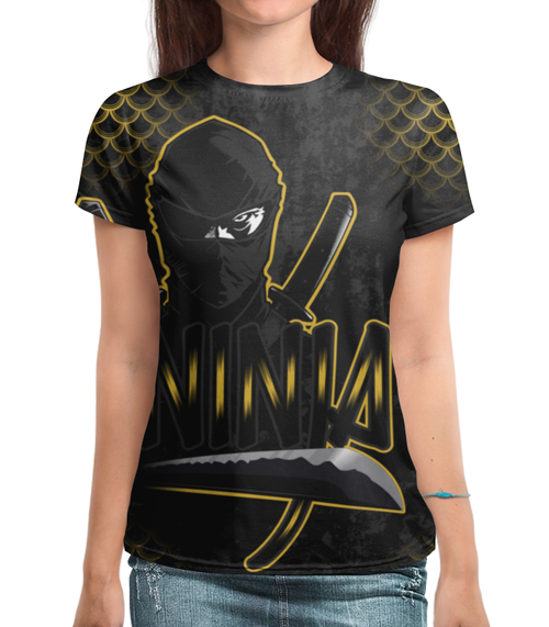 Заказать женскую футболку в Москве. Футболка с полной запечаткой (женская) NINJA от Алексс Неро - готовые дизайны и нанесение принтов.