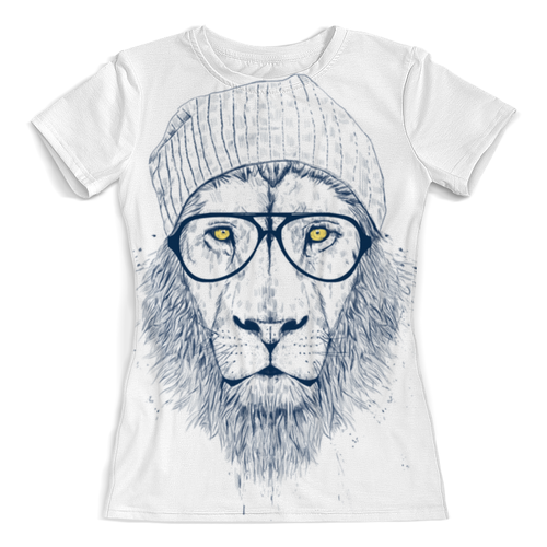 Заказать женскую футболку в Москве. Футболка с полной запечаткой (женская) Hipster lion 3D от Vasilixa - готовые дизайны и нанесение принтов.