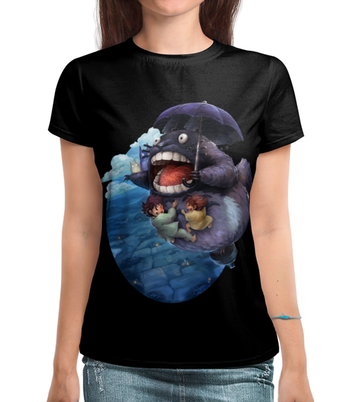 Заказать женскую футболку в Москве. Футболка с полной запечаткой (женская) Totoro от T-shirt print  - готовые дизайны и нанесение принтов.