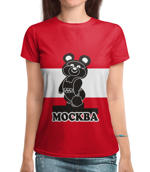 Заказать женскую футболку в Москве. Футболка с полной запечаткой (женская) Олимпийский мишка от weeert - готовые дизайны и нанесение принтов.