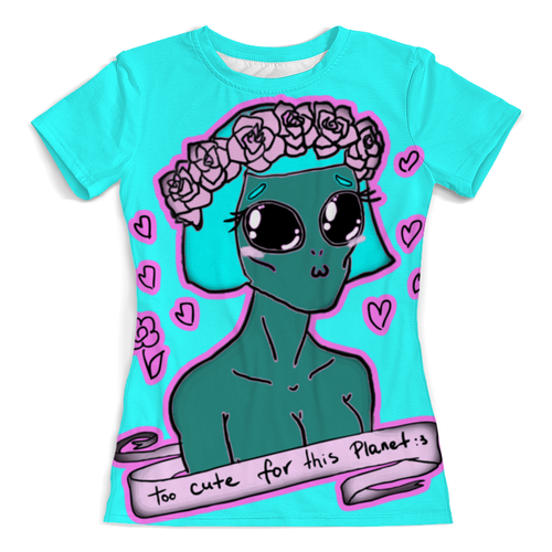 Заказать женскую футболку в Москве. Футболка с полной запечаткой (женская) Cute alien от Kelli Relli - готовые дизайны и нанесение принтов.