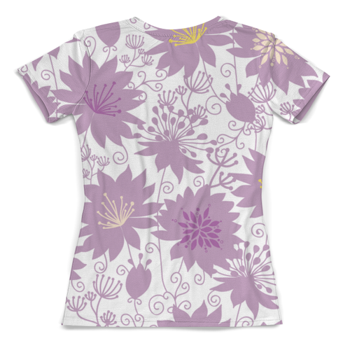 Заказать женскую футболку в Москве. Футболка с полной запечаткой (женская) Фиолетовые цветы от THE_NISE  - готовые дизайны и нанесение принтов.