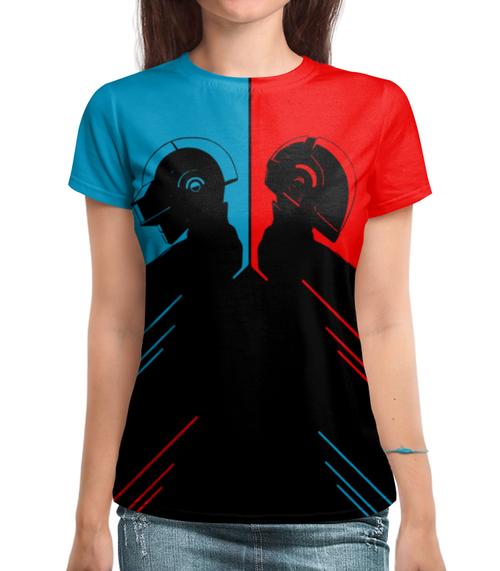 Заказать женскую футболку в Москве. Футболка с полной запечаткой (женская) Daft Punk от balden - готовые дизайны и нанесение принтов.