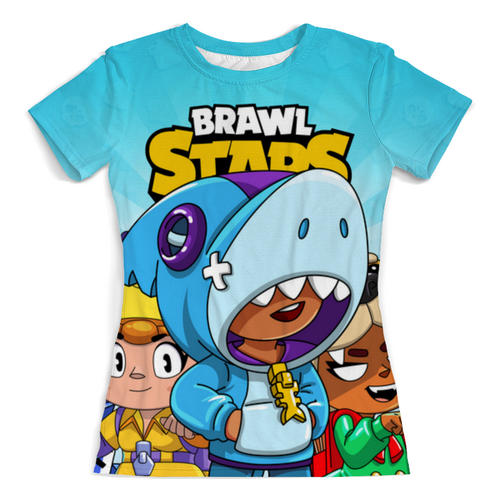 Заказать женскую футболку в Москве. Футболка с полной запечаткой (женская) BRAWL STARS LEON SHARK от geekbox - готовые дизайны и нанесение принтов.