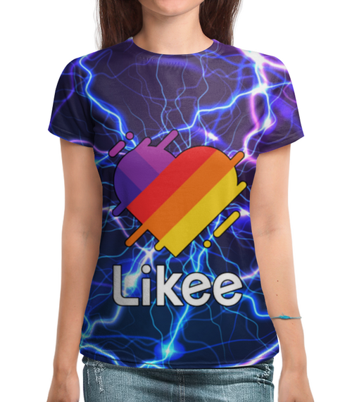 Заказать женскую футболку в Москве. Футболка с полной запечаткой (женская) Likee (LIKE Video) от vista12761@rambler.ru - готовые дизайны и нанесение принтов.