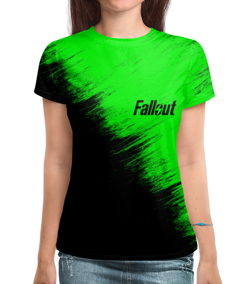Заказать женскую футболку в Москве. Футболка с полной запечаткой (женская) Fallout от Карусель Фартуны - готовые дизайны и нанесение принтов.